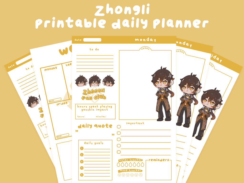 Zhongli Printable Planner