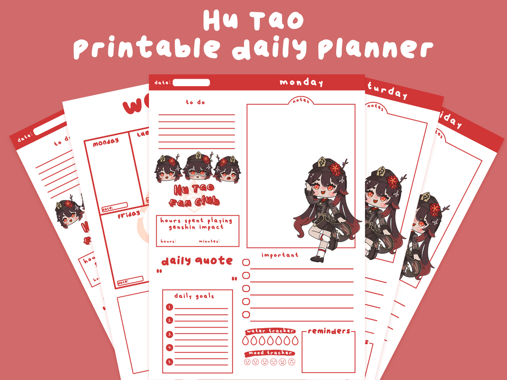 Hu Tao Printable Planner